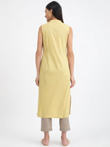 Buy Yellow Sleeveless Linen Blend Straight Kurta Set Online | Pink Fort