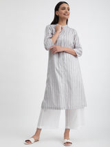 Buy Grey Cotton Striped A line Kurta Set Online | Pink Fort