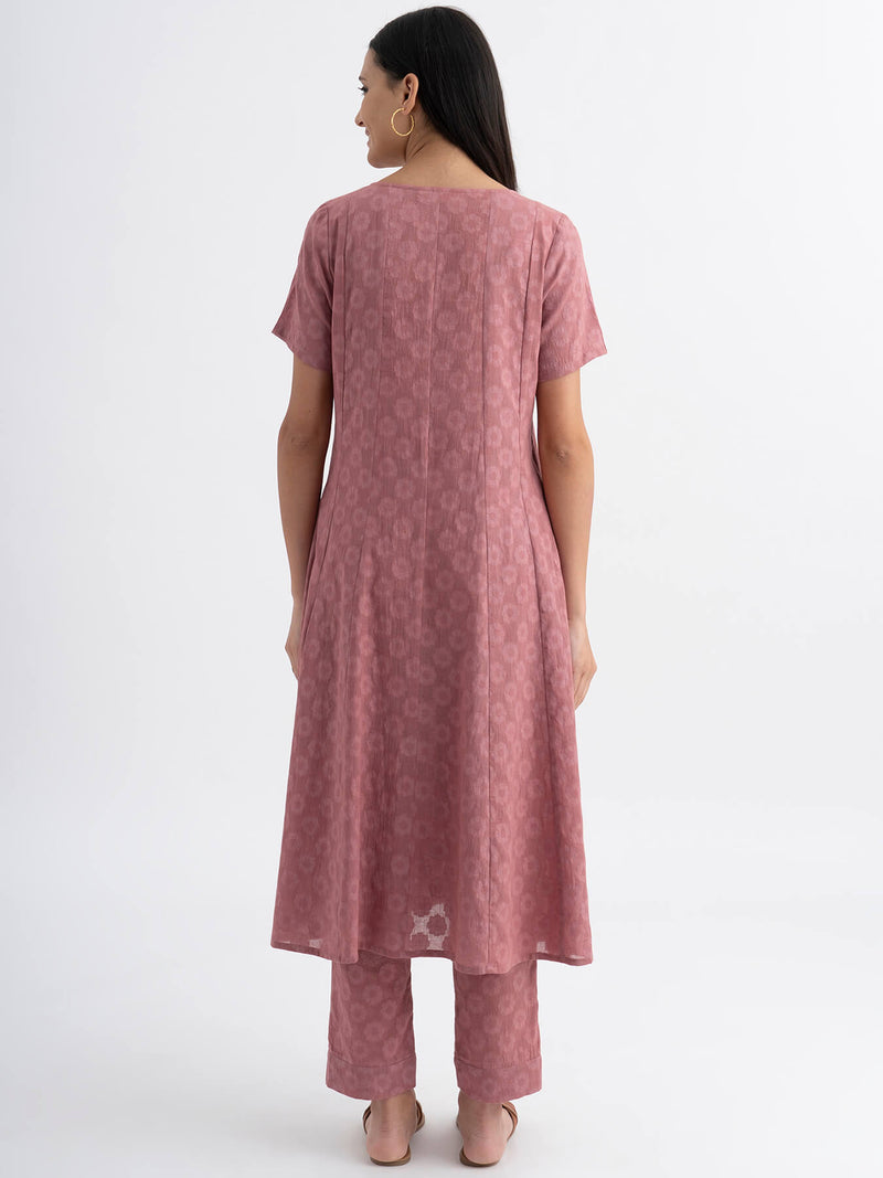 Cotton Jacquard A line Kurta Set - Pink