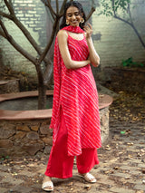 Buy Red Chanderi Leheriya Kurta Set With Dupatta Online | Pink fort