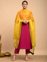 Buy Pink and Yellow Silk Kurta Set with Contrast Dupatta Online | Pinkfort