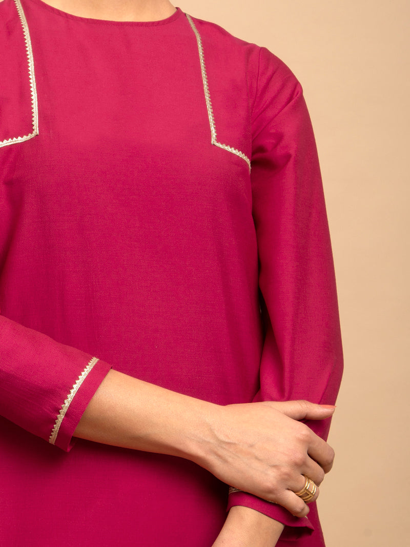 Buy Pink and Yellow Silk Kurta Set with Contrast Dupatta Online | Pinkfort