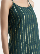 Buy Green Gold Striped Lurex Kurta Set With Dupatta Online | Pinkfort