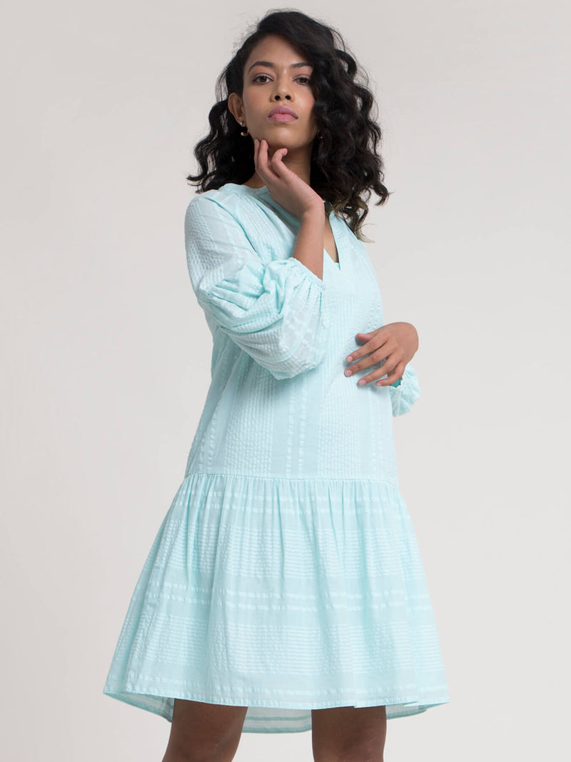 Buy Blue Drop Waist Cotton Dress Online | Pink Fort