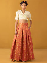 Buy Orange Chanderi Brocade Box Pleated Skirt - Orange Online | Pink Fort