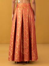 Buy Orange Chanderi Brocade Box Pleated Skirt - Orange Online | Pink Fort