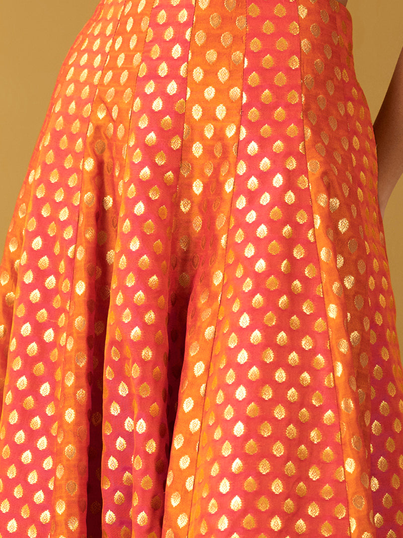 Buy Orange Chanderi Brocade Flared Skirt - Orange Online | Pink Fort