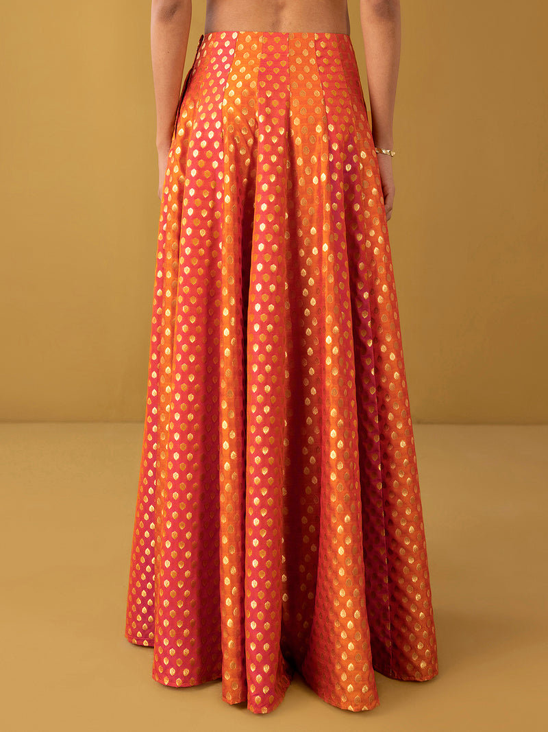 Buy Orange Chanderi Brocade Flared Skirt - Orange Online | Pink Fort