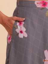 Buy Grey Floral Muslin Skirt Online | Pink Fort