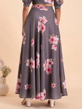 Buy Grey Floral Muslin Skirt Online | Pink Fort