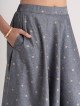 Buy Grey Flared Gold Foil Print Skirt Online | Pinkfort