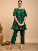 Buy Green Foil Print Silk Tunic Online | Pink Fort