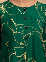 Buy Green Foil Print Silk Tunic Online | Pink Fort