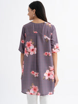 Floral And Check Muslin Tunic - Grey