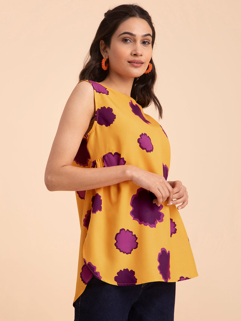 Buy Yellow and Purple Floral Sleeveless Top Online | Pink Fort