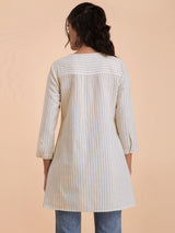 Buy Beige Cotton Striped Tunic Online | Pink Fort