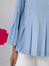 Buy Blue Pleated Chambray Cotton Top Online | Marigold