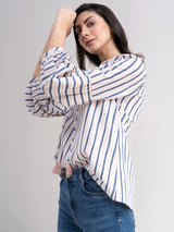 Buy Pink And Blue Contrast Striped Cotton Top Online | Marigold