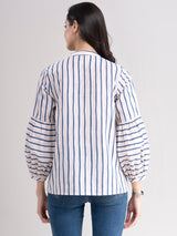 Buy Pink And Blue Contrast Striped Cotton Top Online | Marigold