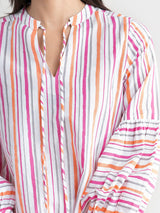 Buy Orange And Pink Contrast Striped Cotton Top Online | Marigold