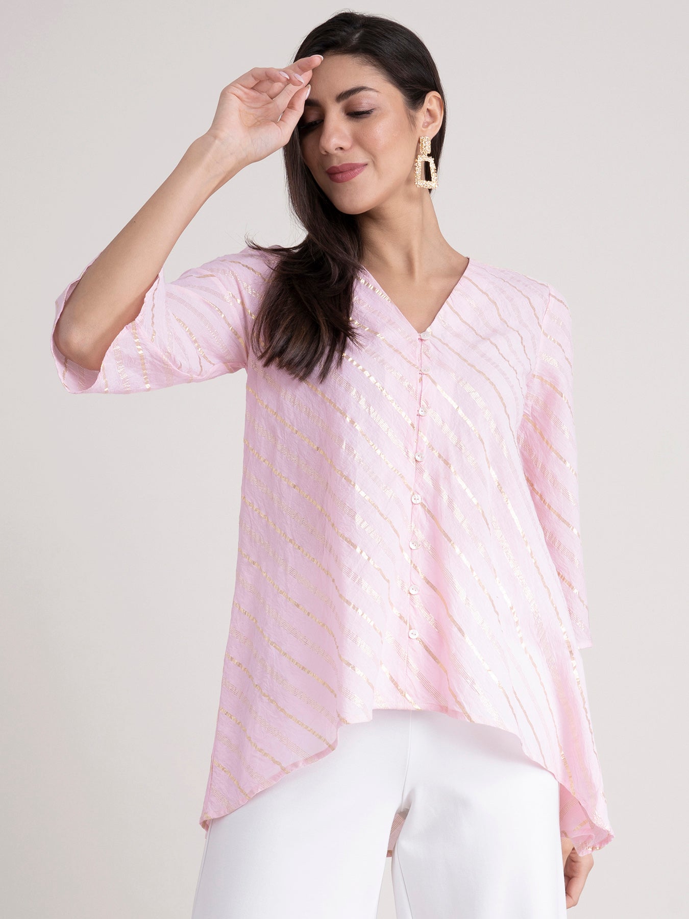 Buy Pink High-Low Cotton Top Online | Marigold