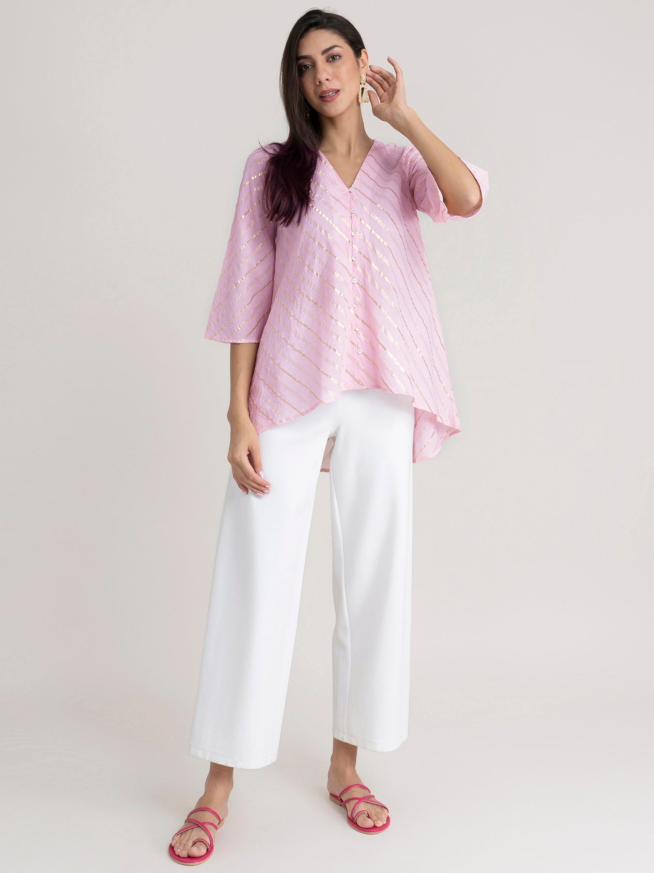 Buy Pink High-Low Cotton Top Online | Marigold