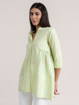Buy Lime Green Mandarin Collar Cotton Top Online | Marigold