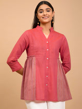 Buy Pink Mandarin Collar Cotton Top Online | Pink Fort