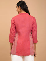 Buy Pink Mandarin Collar Cotton Top Online | Pink Fort