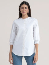 Buy White Solid Cotton Ruffle Top Online | Marigold