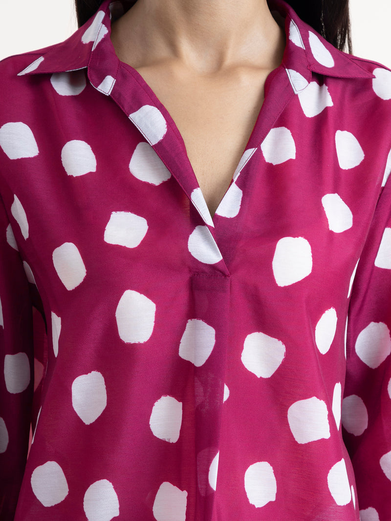 Buy Burgundy Polka Play Shirt Collar Top Online | Marigold