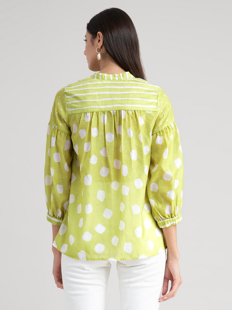 Buy Yellow Polka Print Cotton Top Online | Marigold