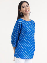 Buy Blue Chanderi Leheriya Top Online | Marigold