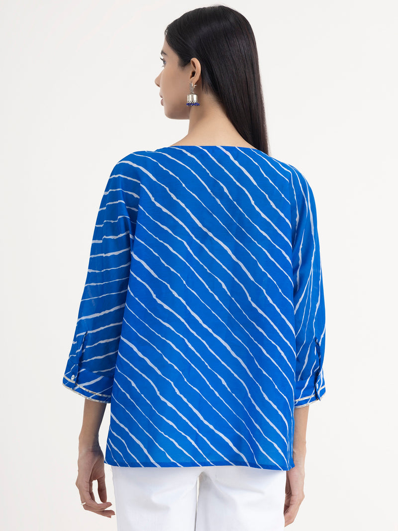 Buy Blue Chanderi Leheriya Top Online | Marigold