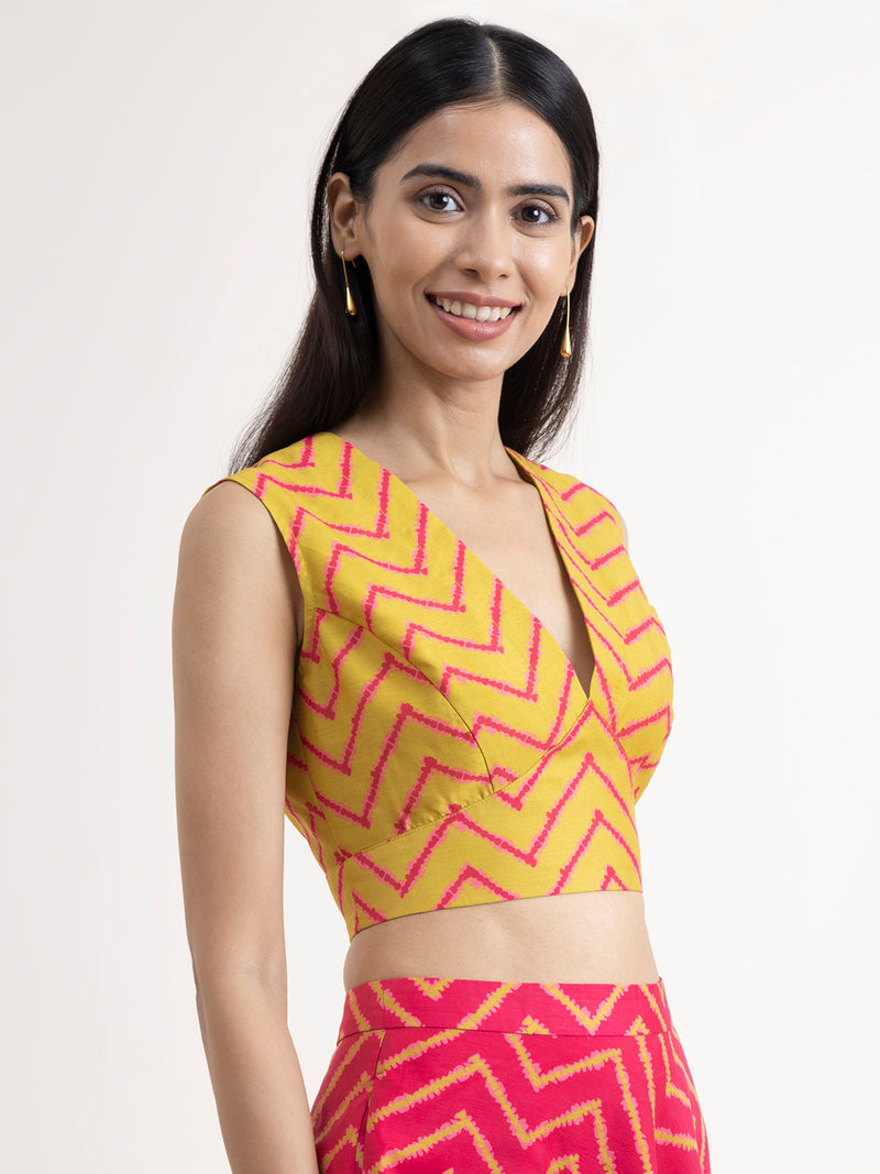 Buy Lime and Pink Sleeveless Chevron Blouse Online | Pink Fort