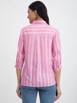 Buy Pink Cotton Striped Shirt Online | Pink Fort