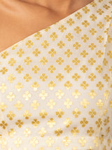 Buy Off white Chanderi Brocade One-Shoulder Blouse - Off white Online | Pink Fort