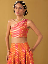 Buy Orange Chanderi Brocade One-Shoulder Blouse - Orange Online | Pink Fort