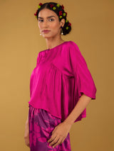 Buy Pink Silk Satin Side Gathered Top - Pink Online | Pink Fort