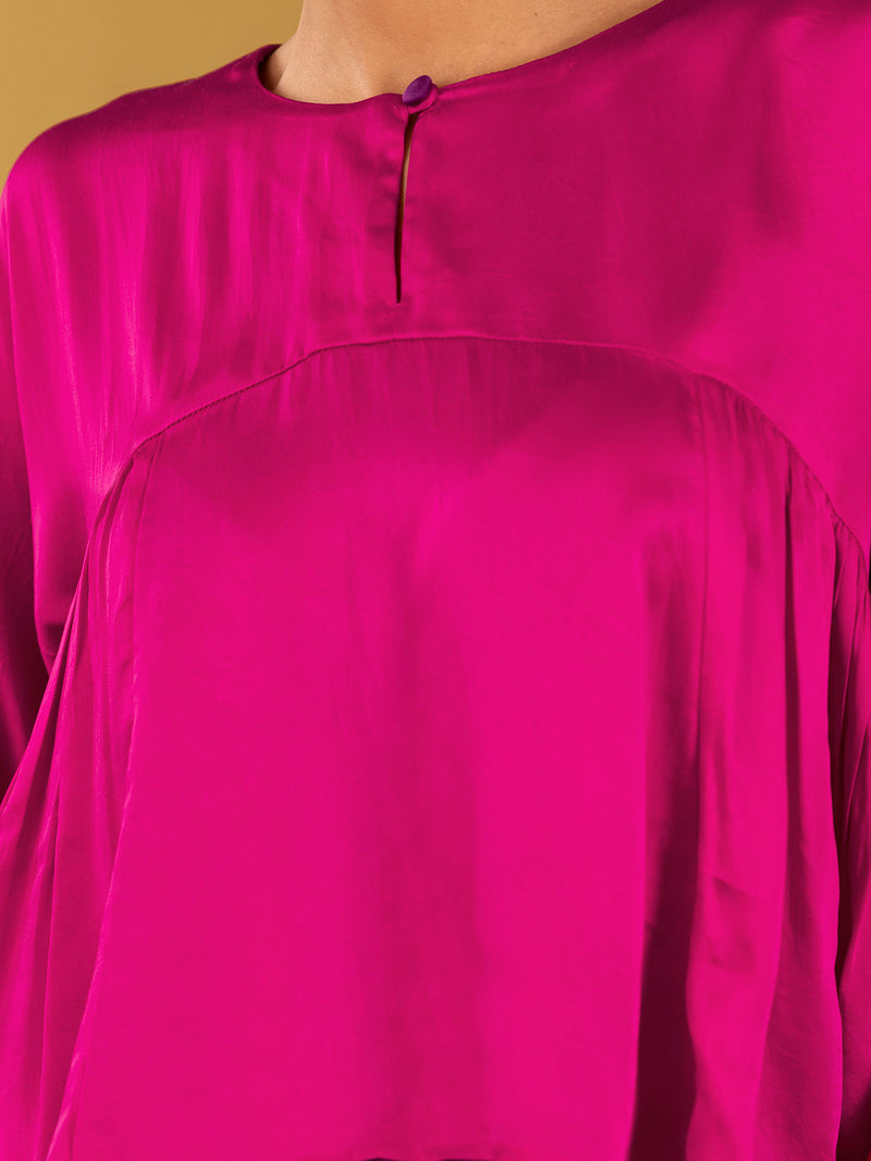 Buy Pink Silk Satin Side Gathered Top - Pink Online | Pink Fort