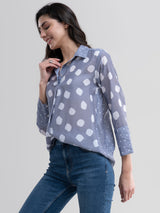 Buy Grey Sheer Polka Print Shirt Online | Marigold