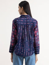 Buy Navy Blue Abstract Print Chanderi Shirt Online | Marigold