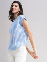 Buy Blue Striped and Polka Dot Top Online | Marigold