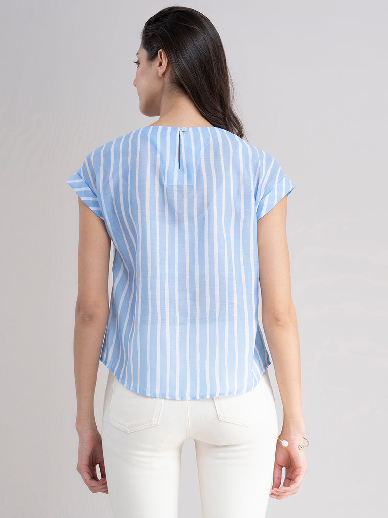 Buy Blue Striped and Polka Dot Top Online | Marigold