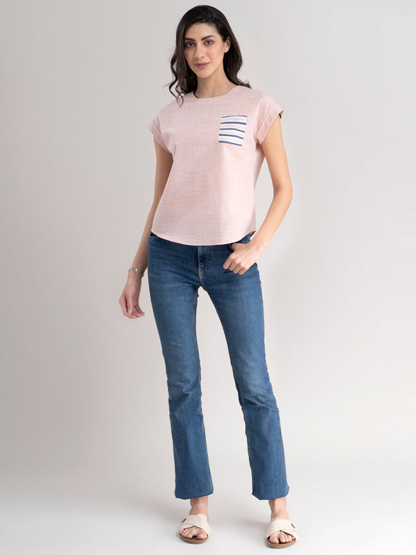 Buy Pink Solid And Stripes Top Online | Marigold