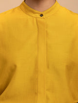 Buy Yellow Mandarin Collar Silk Shirt Online | Marigold