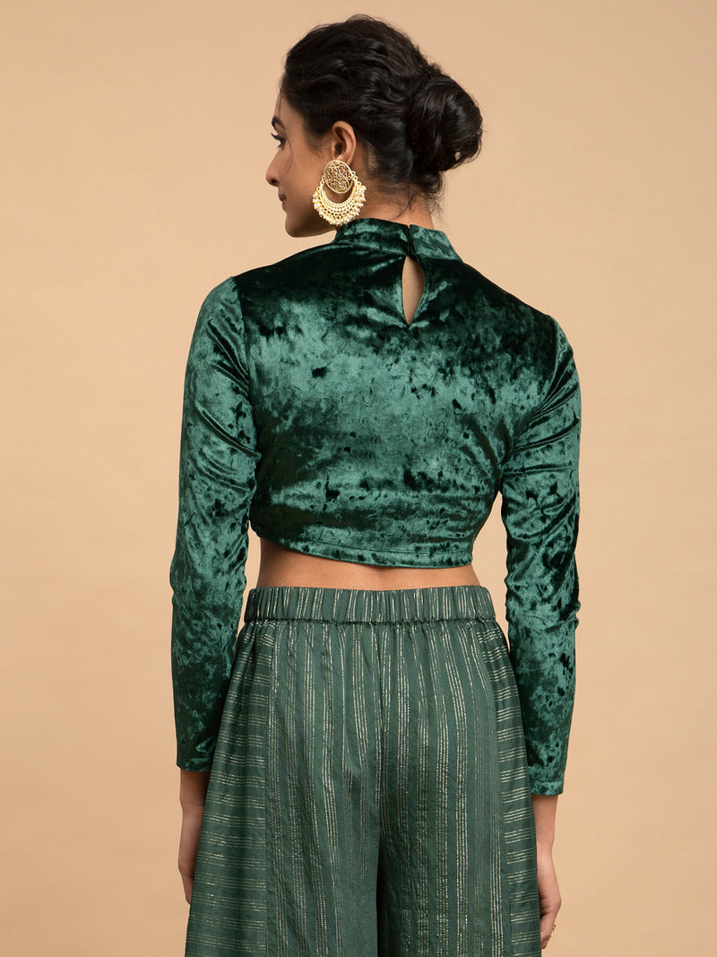 Buy Green Velvet Full Sleeves Blouse Online | Pink Fort