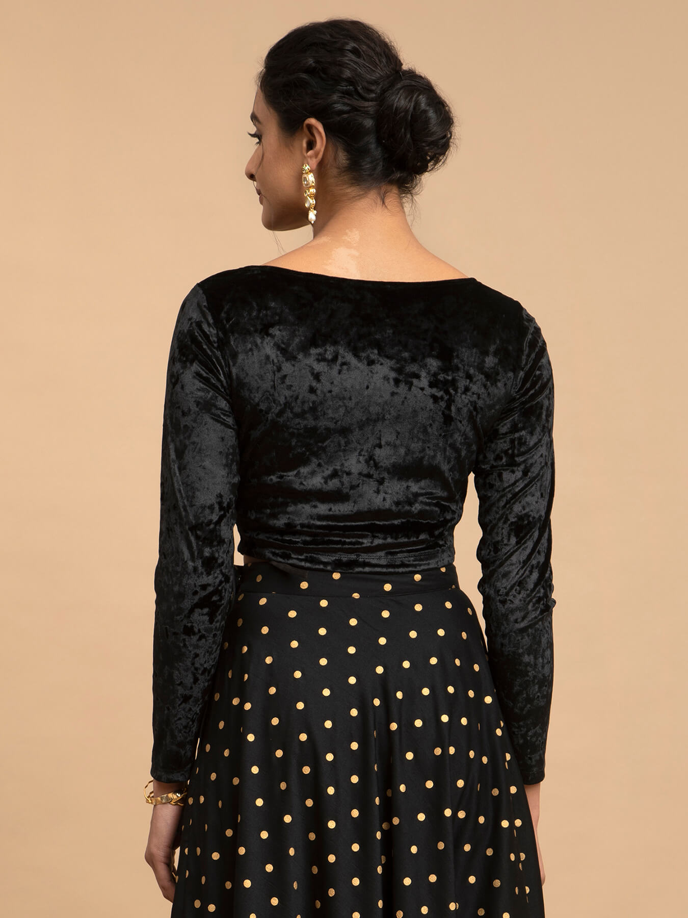 Buy Black Velvet Boat Neck Blouse Online | Pink Fort