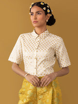 Buy Off white Chanderi Brocade Cropped Shirt - Off white Online | Pink Fort
