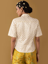 Buy Off white Chanderi Brocade Cropped Shirt - Off white Online | Pink Fort